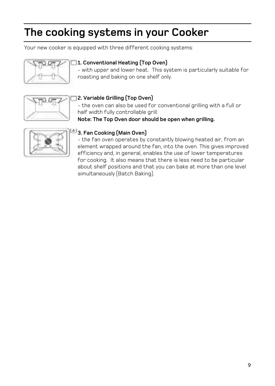 The cooking systems in your cooker | Hotpoint EW86 User Manual | Page 9 / 36