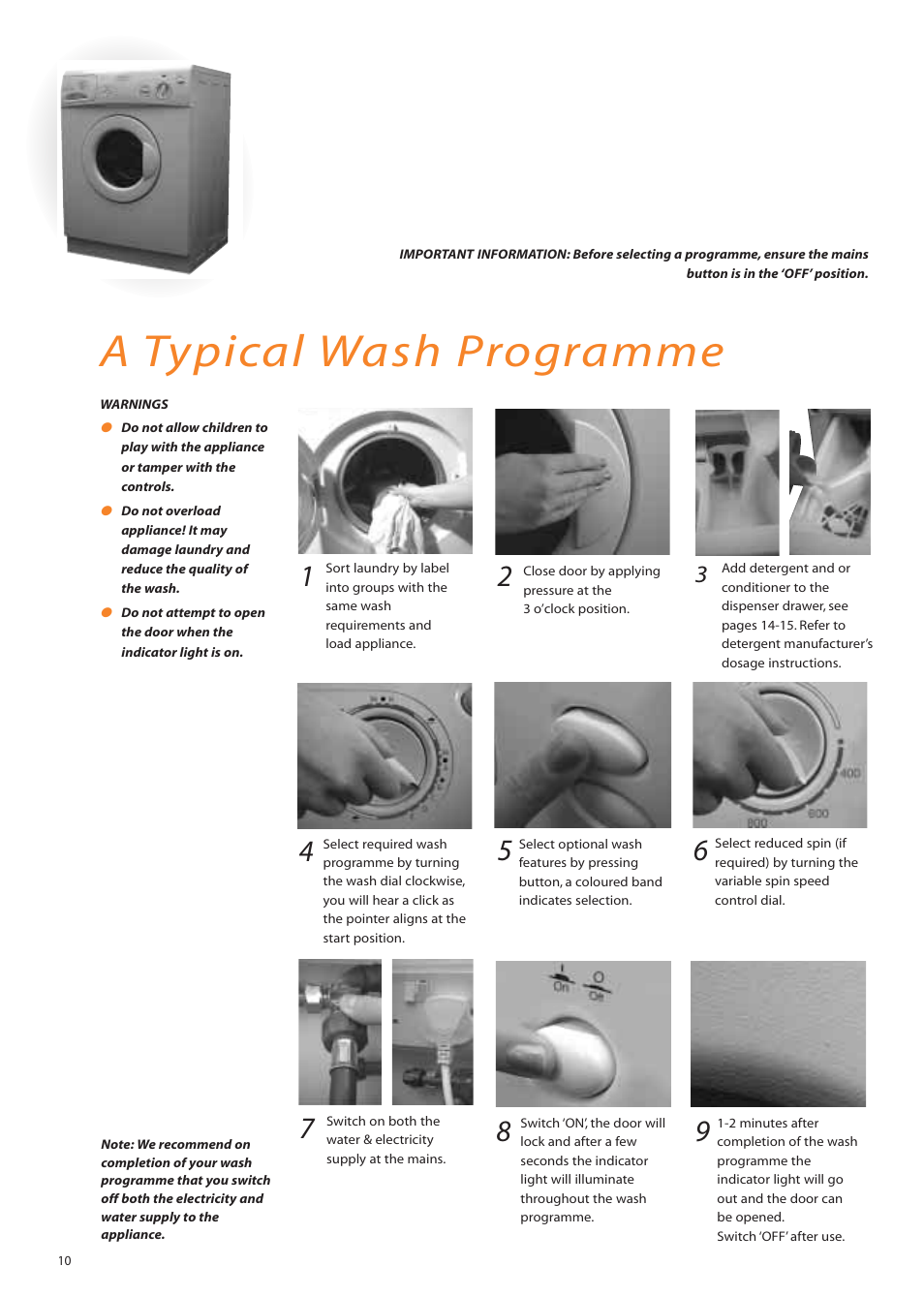 A typical wash programme | Hotpoint WM82 User Manual | Page 10 / 20