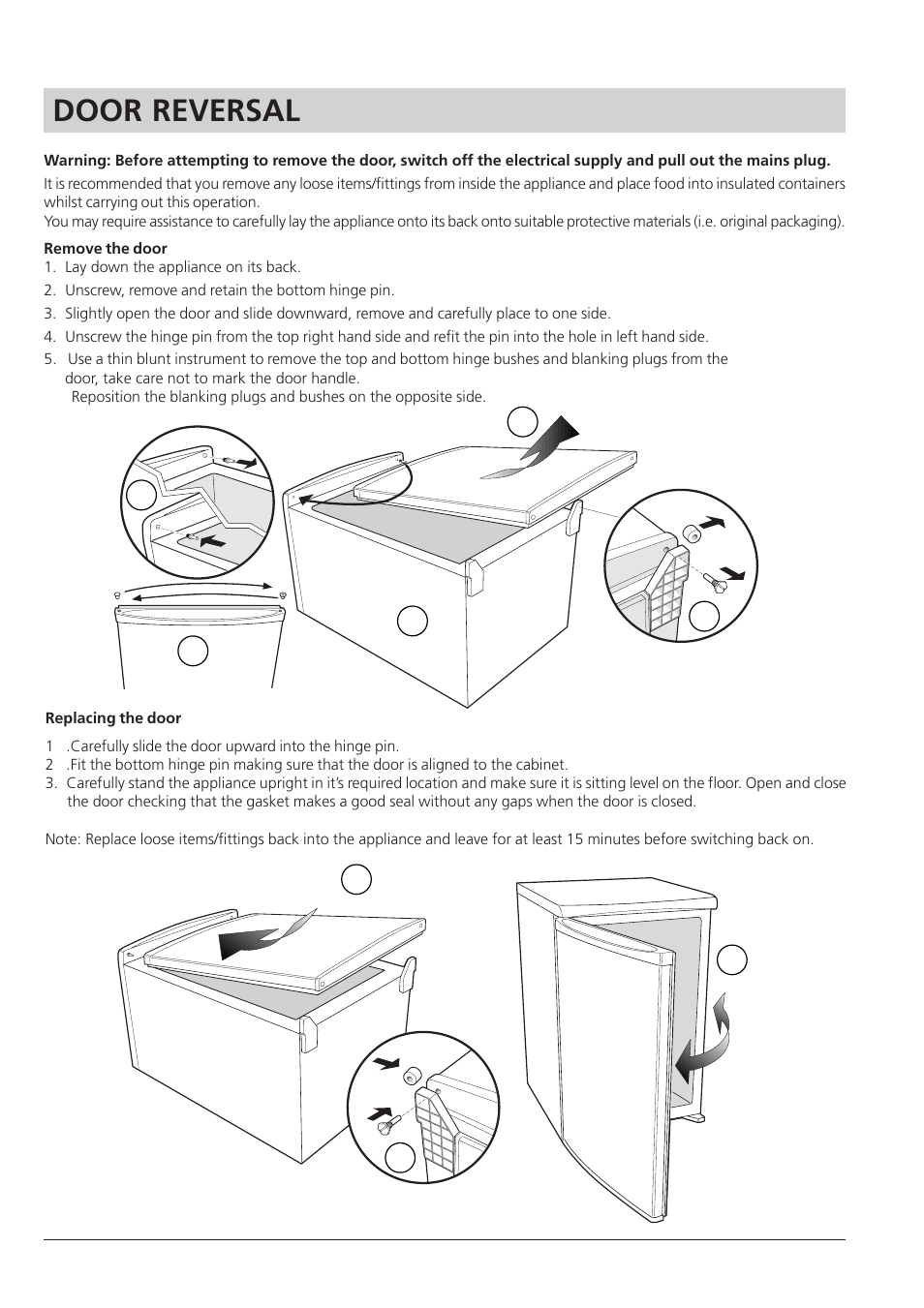 Door reversal | Hotpoint RLA 21 User Manual | Page 9 / 12