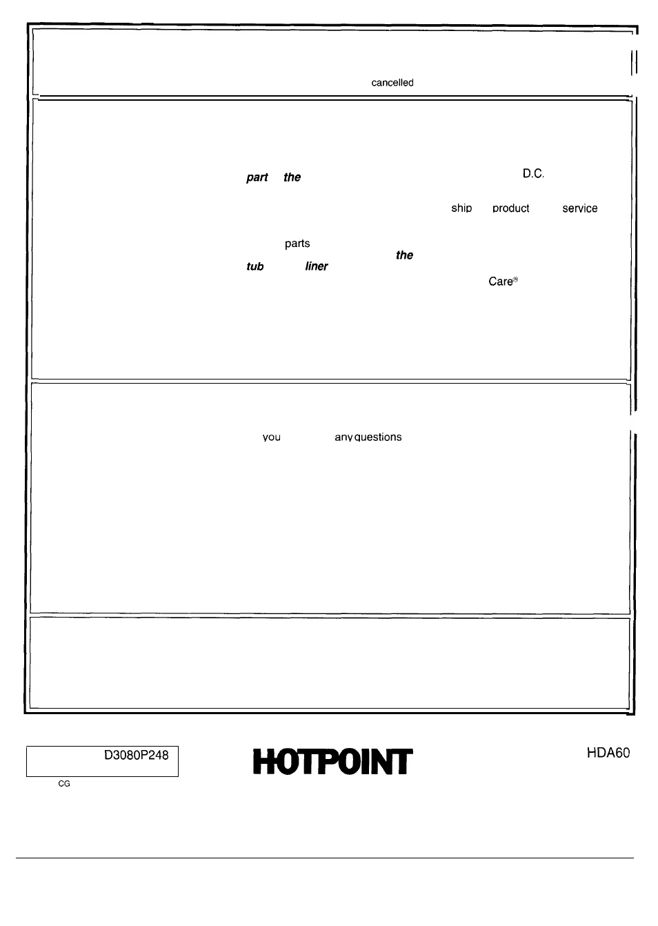 Warranty, Back cover, Your hotpoint automatic dishwasher | What is covered, What is not covered | Hotpoint HDA6009 User Manual | Page 20 / 20