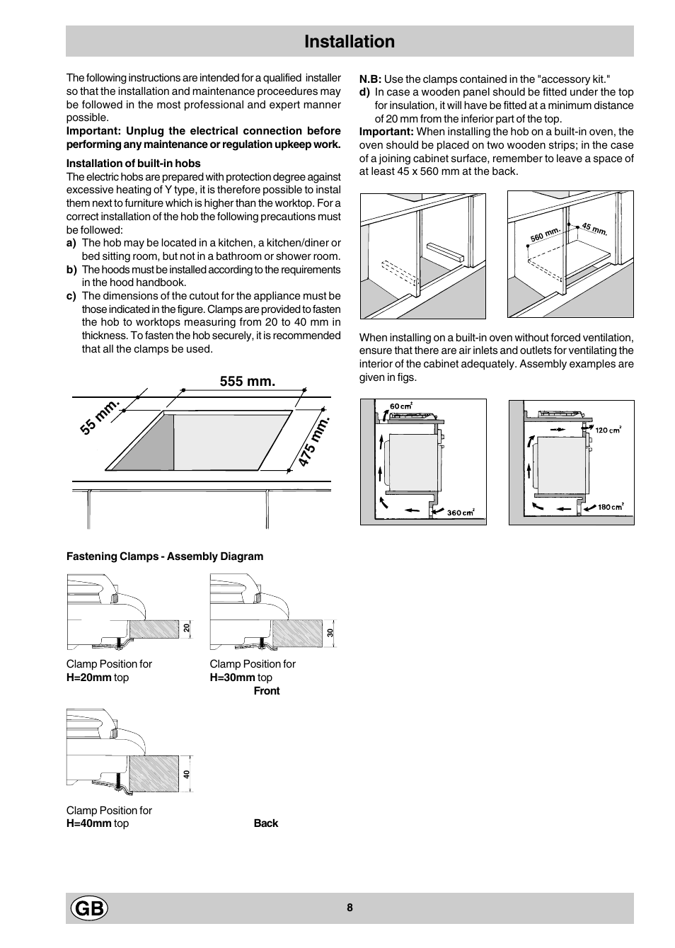 Installation | Hotpoint E604 User Manual | Page 8 / 12