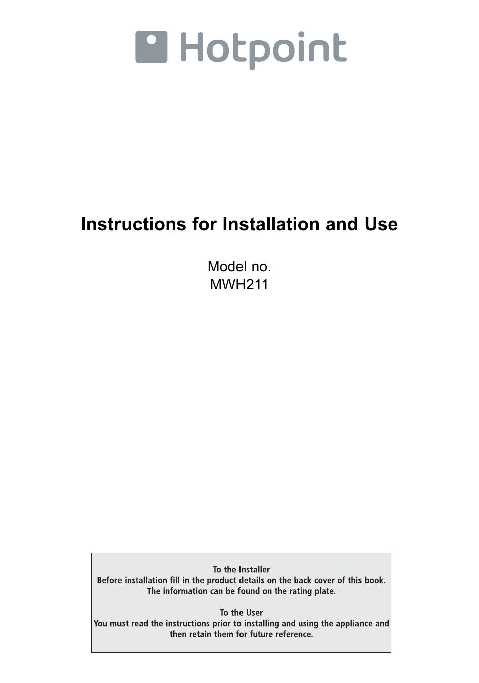 Hotpoint MWH211 User Manual | 23 pages