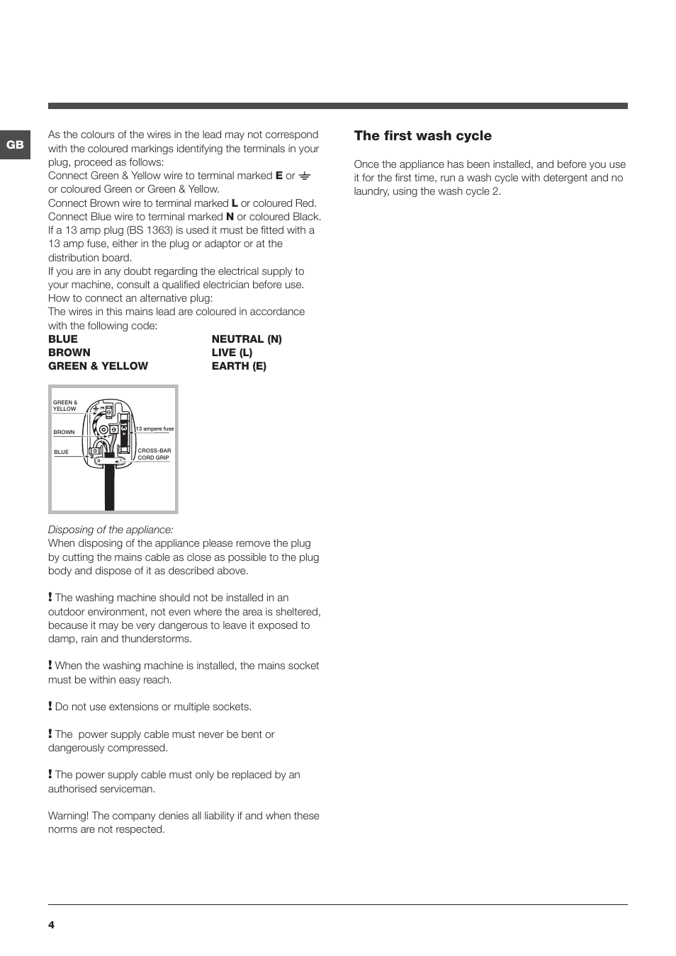 The first wash cycle | Hotpoint WASHING MACHINE WMPF User Manual | Page 4 / 16