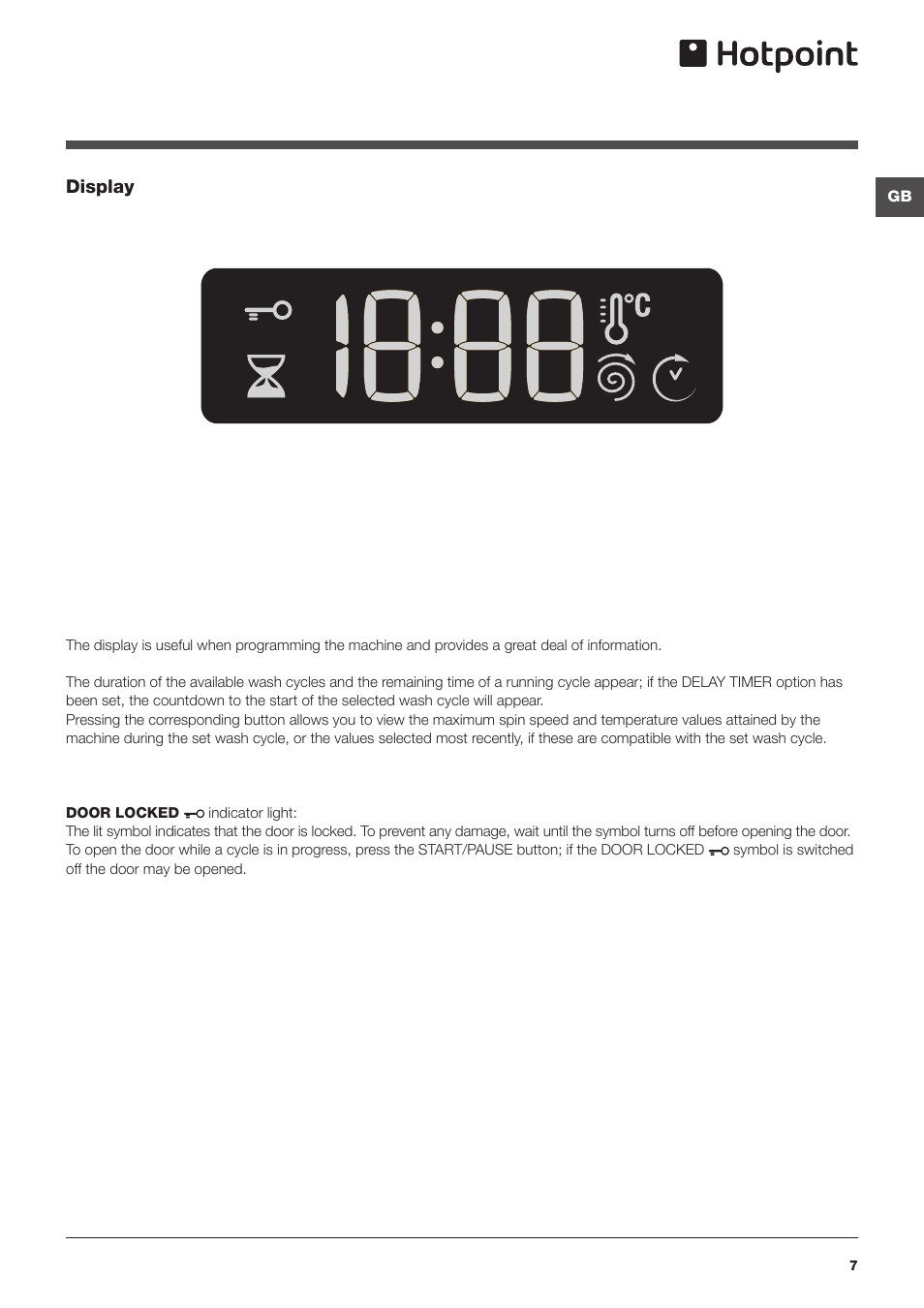 Display | Hotpoint WASHING MACHINE WMPF User Manual | Page 7 / 16