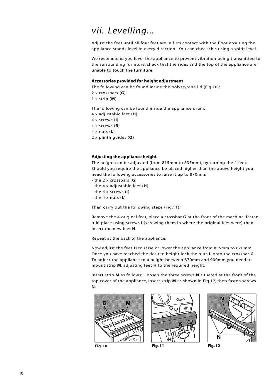 Vii. levelling | Hotpoint BWM12 User Manual | Page 10 / 24