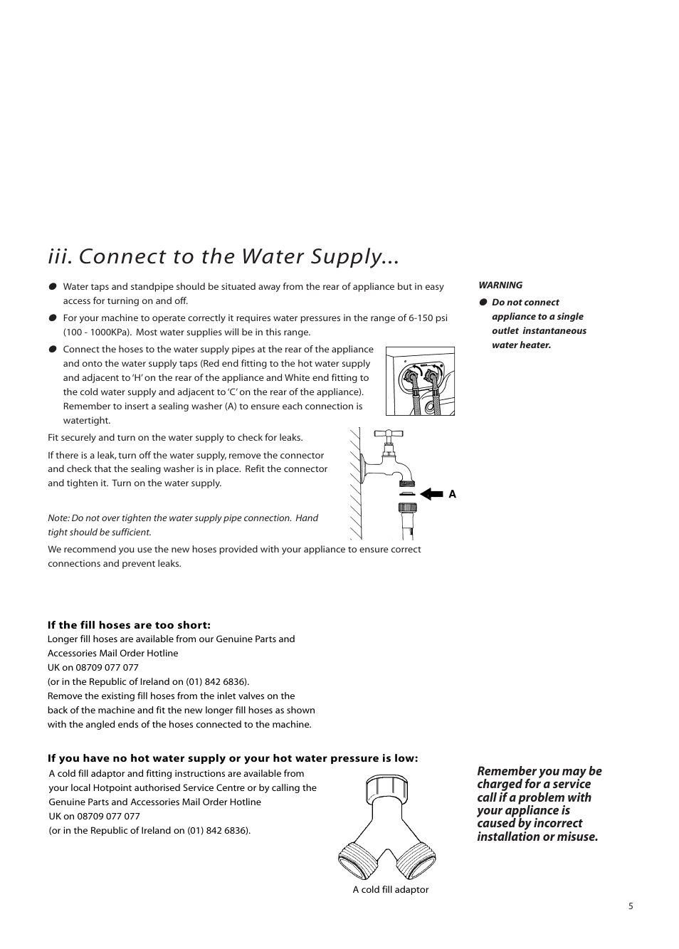 Iii. connect to the water supply | Hotpoint BWM12 User Manual | Page 5 / 24