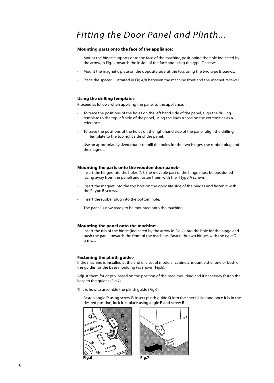 Fitting the door panel and plinth | Hotpoint BWM12 User Manual | Page 8 / 24