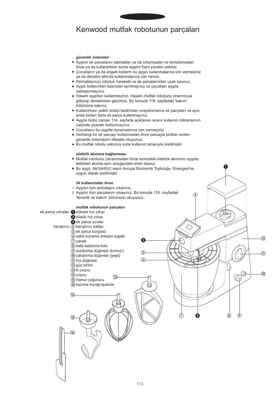 Kenwood mutfak robotunun parçaları, Türkçe | Kenwood PM400 User Manual | Page 115 / 184