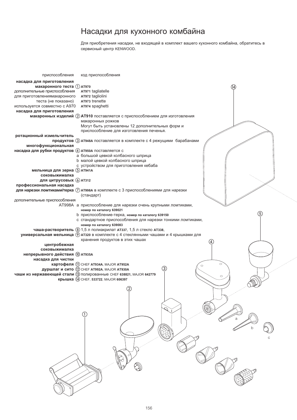 Насадки для кухонного комбайна | Kenwood PM400 User Manual | Page 158 / 184