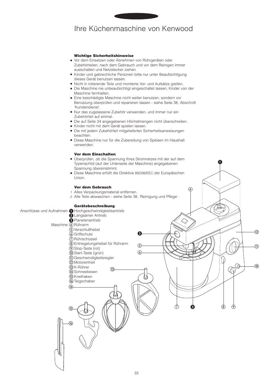 Ihre küchenmaschine von kenwood, Deutsch | Kenwood PM400 User Manual | Page 35 / 184