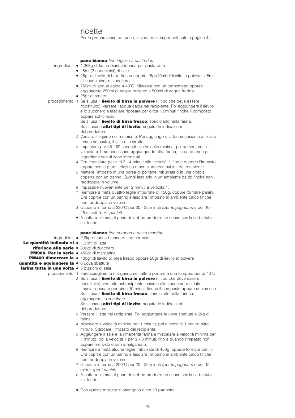 Ricette | Kenwood PM400 User Manual | Page 51 / 184