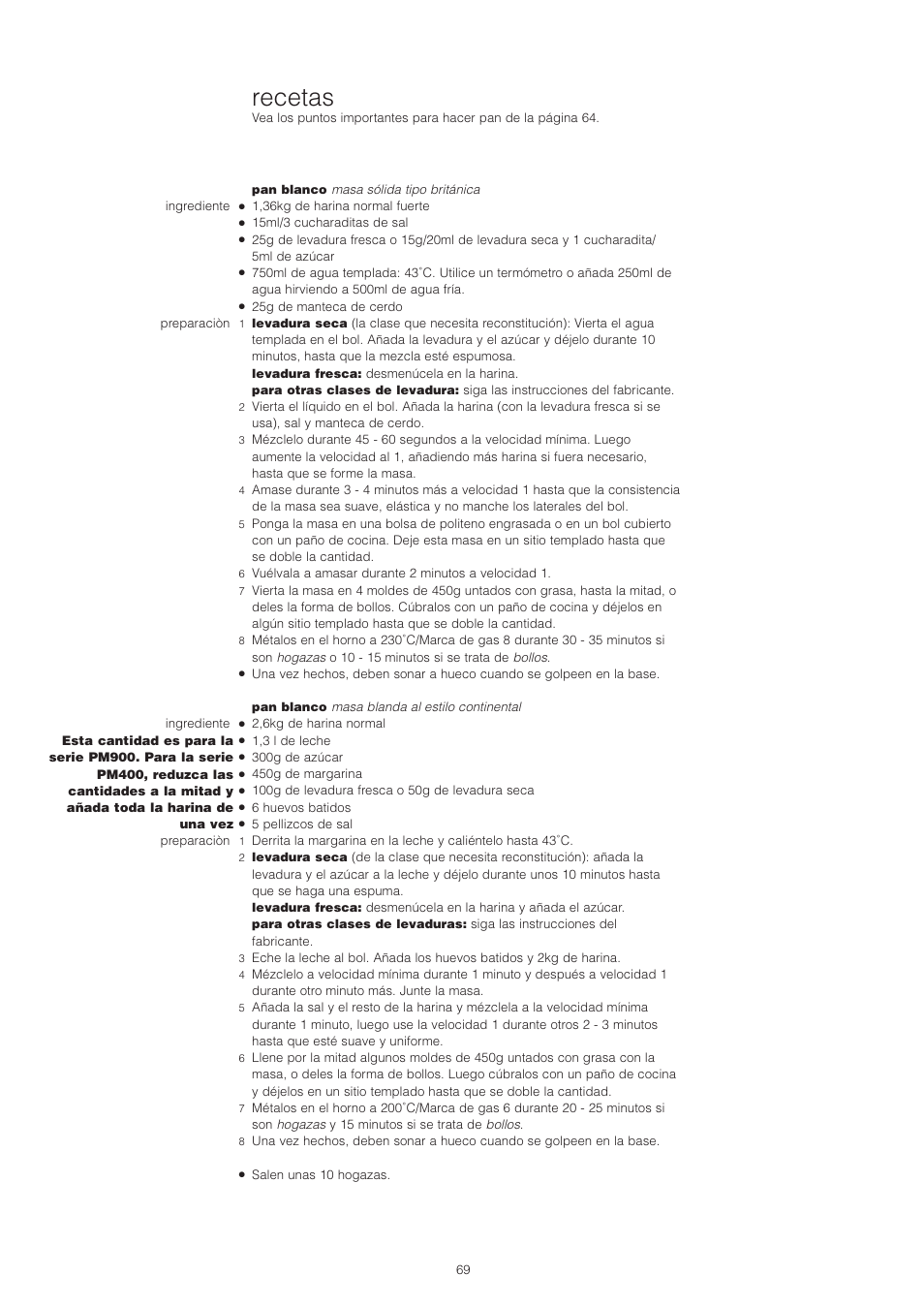 Recetas | Kenwood PM400 User Manual | Page 71 / 184