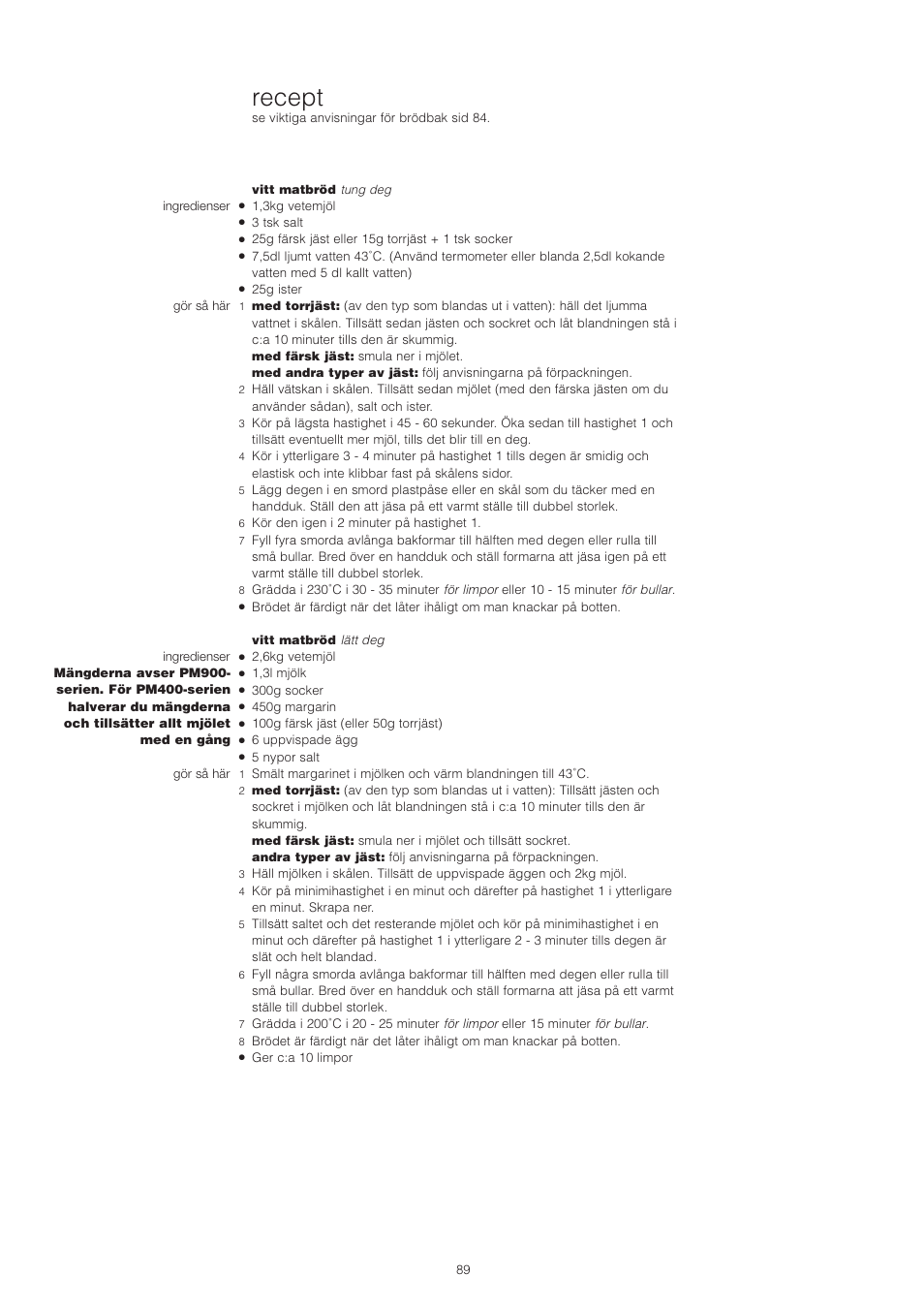 Recept | Kenwood PM400 User Manual | Page 91 / 184