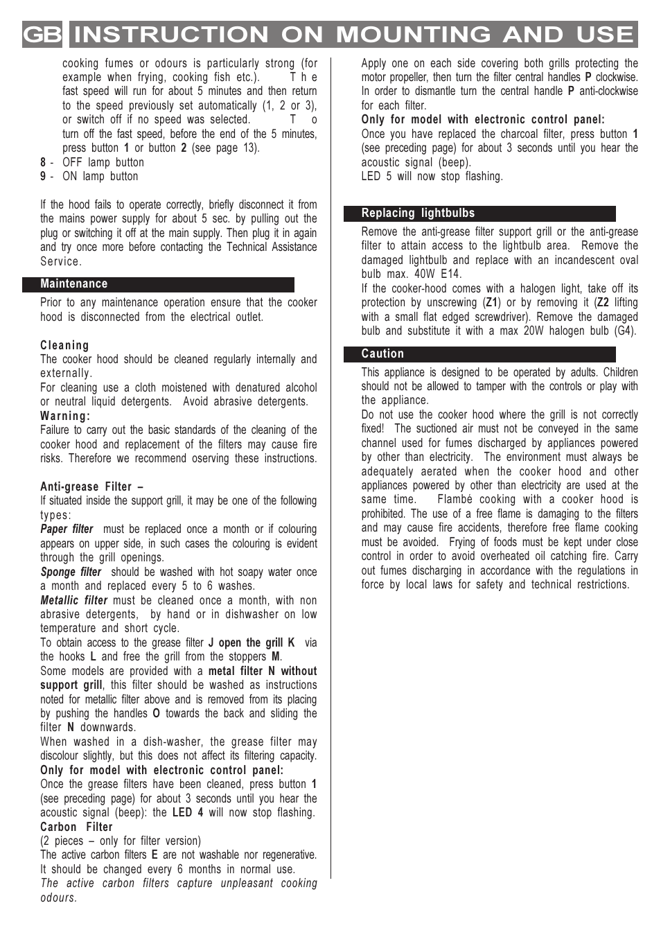 Instruction on mounting and use gb | Hotpoint LI2I2A User Manual | Page 7 / 12