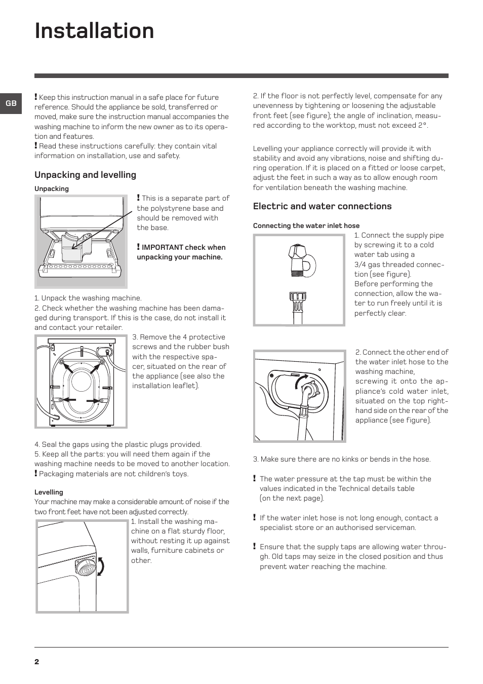 Installation | Hotpoint WDD User Manual | Page 2 / 16