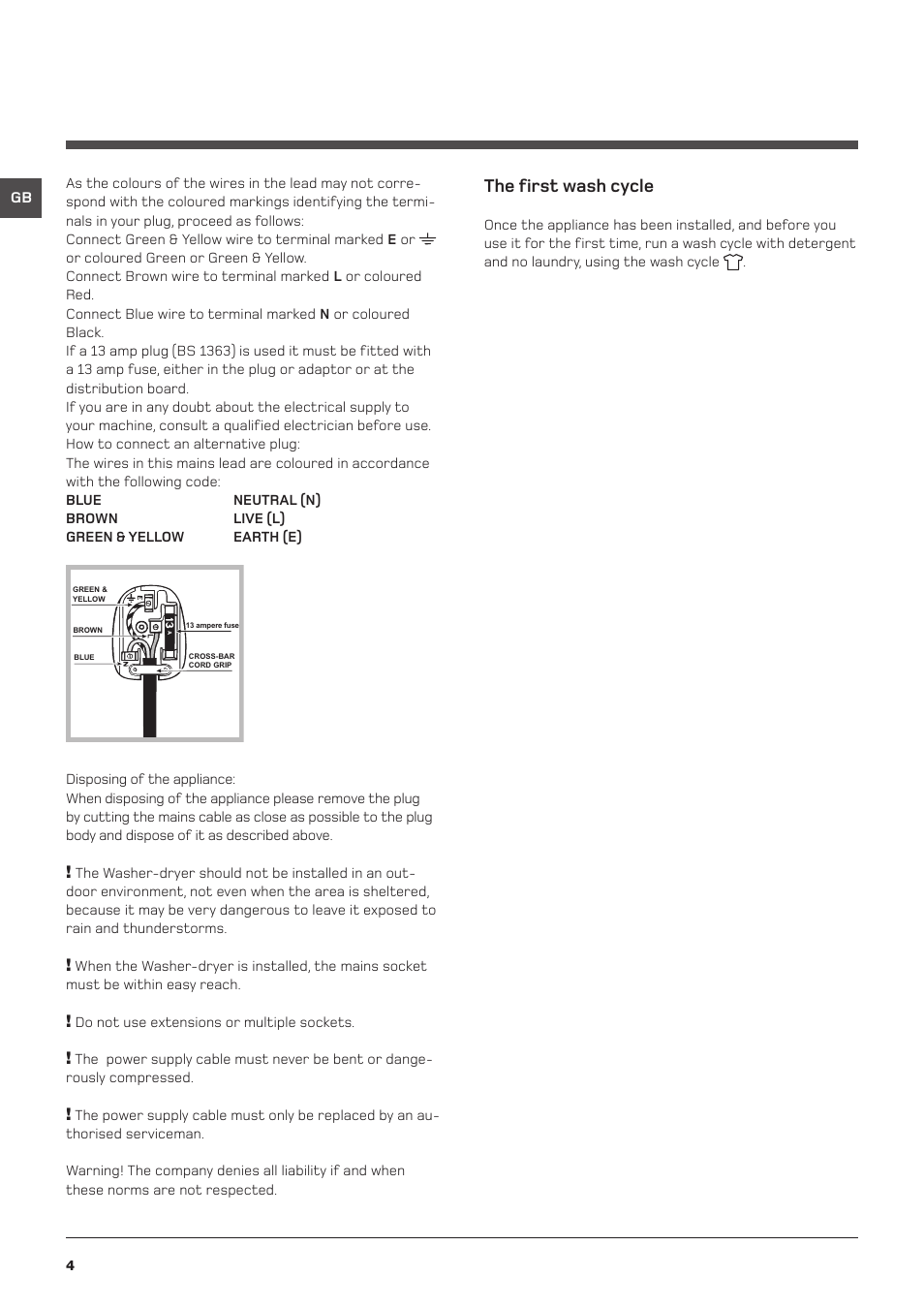 The first wash cycle | Hotpoint WDD User Manual | Page 4 / 16