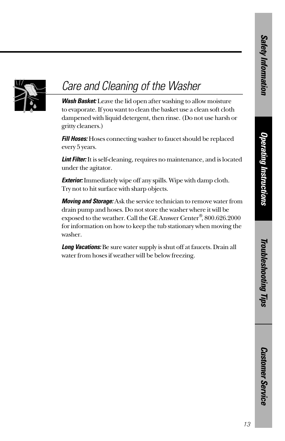 Care and cleaning of the washer | Hotpoint VWSR4100 User Manual | Page 13 / 20