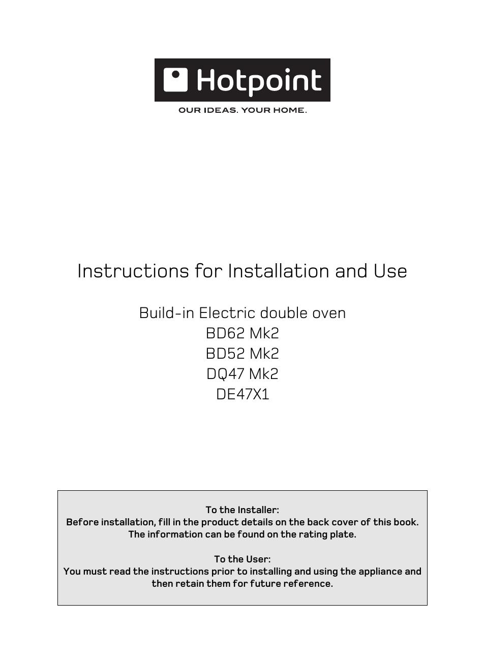 Hotpoint BD62 Mk2 User Manual | 48 pages