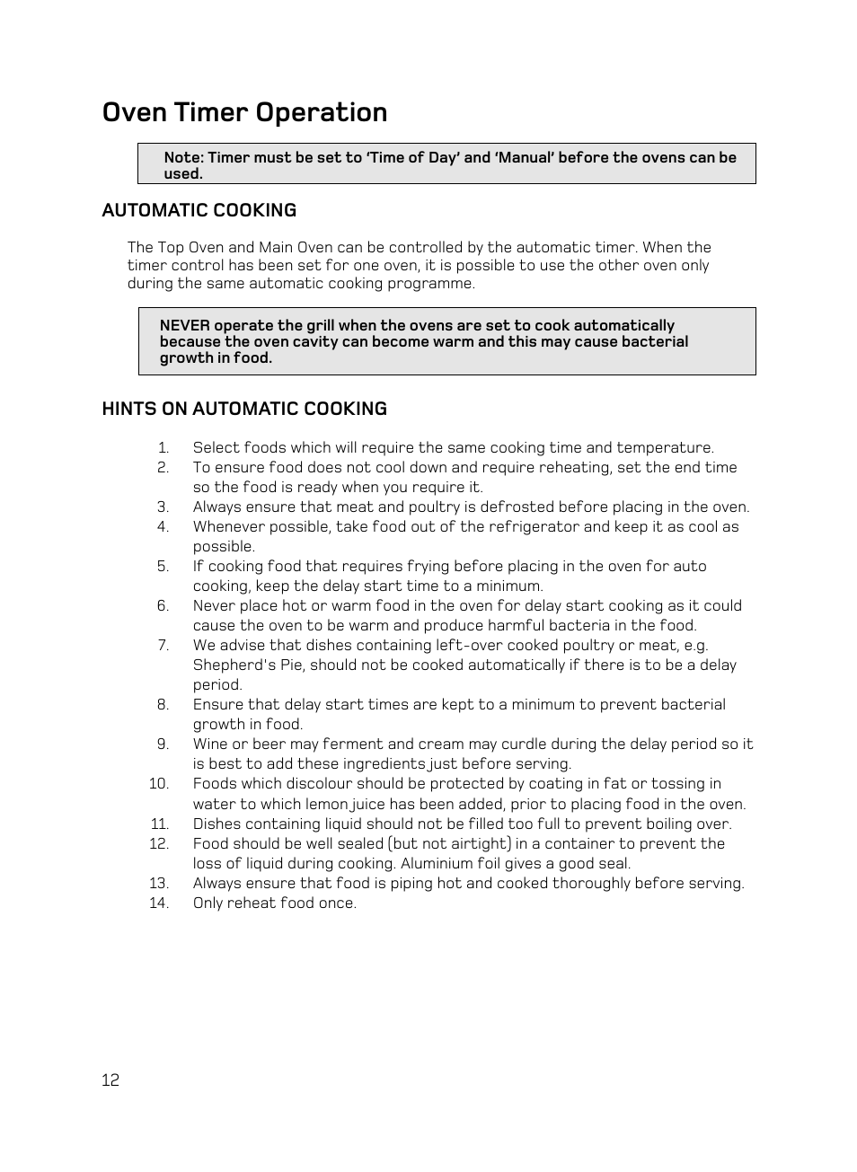 Oven timer operation | Hotpoint BD62 Mk2 User Manual | Page 12 / 48