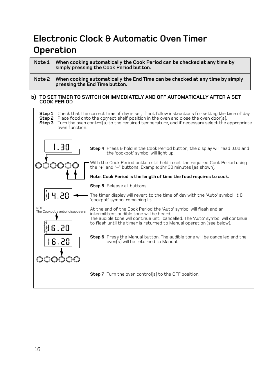 Electronic clock & automatic oven timer operation | Hotpoint BD62 Mk2 User Manual | Page 16 / 48