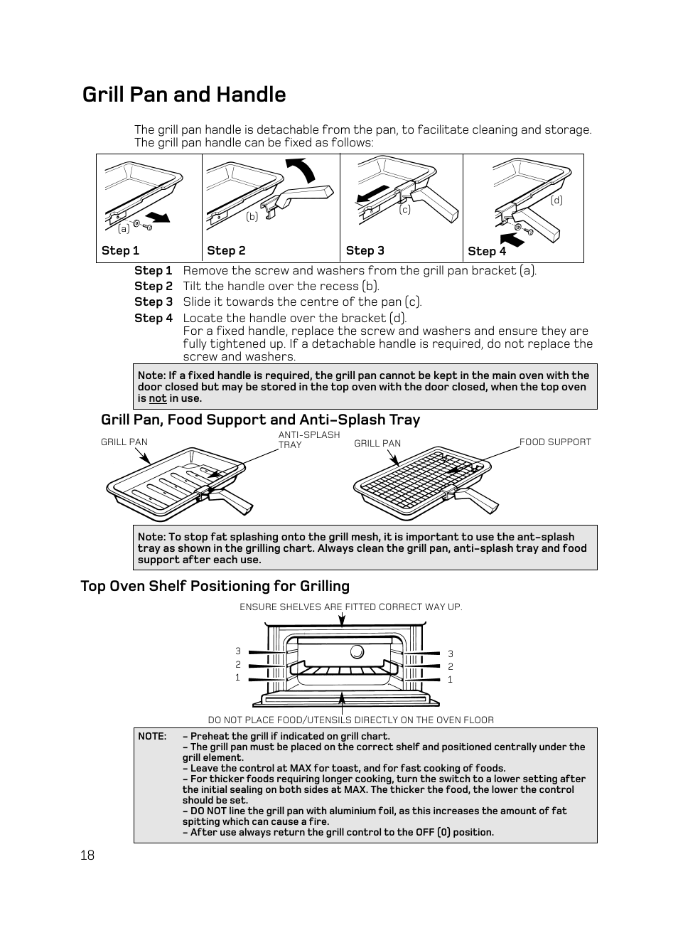 Grill pan and handle | Hotpoint BD62 Mk2 User Manual | Page 18 / 48