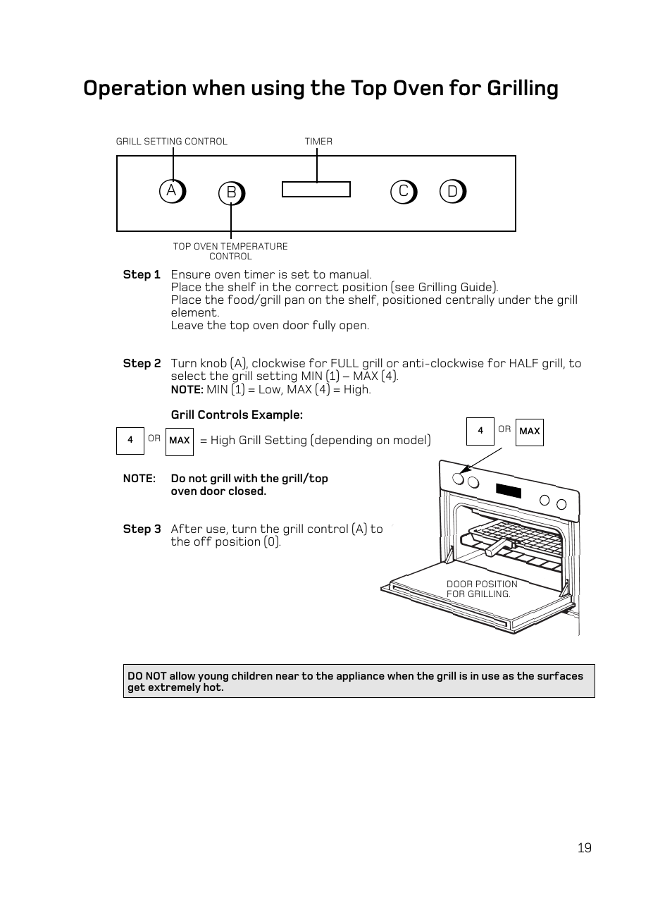 Operation when using the top oven for grilling | Hotpoint BD62 Mk2 User Manual | Page 19 / 48