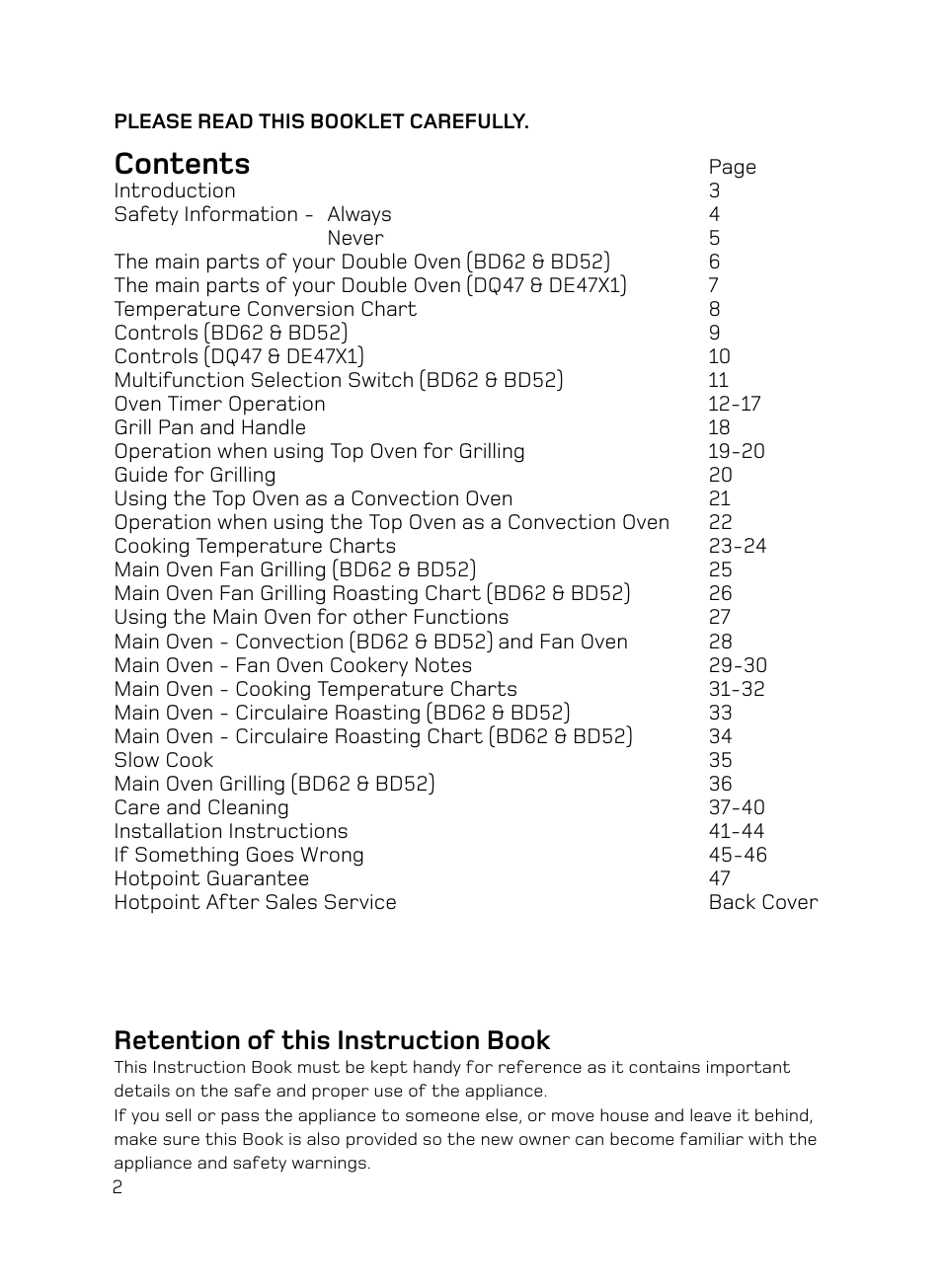 Hotpoint BD62 Mk2 User Manual | Page 2 / 48