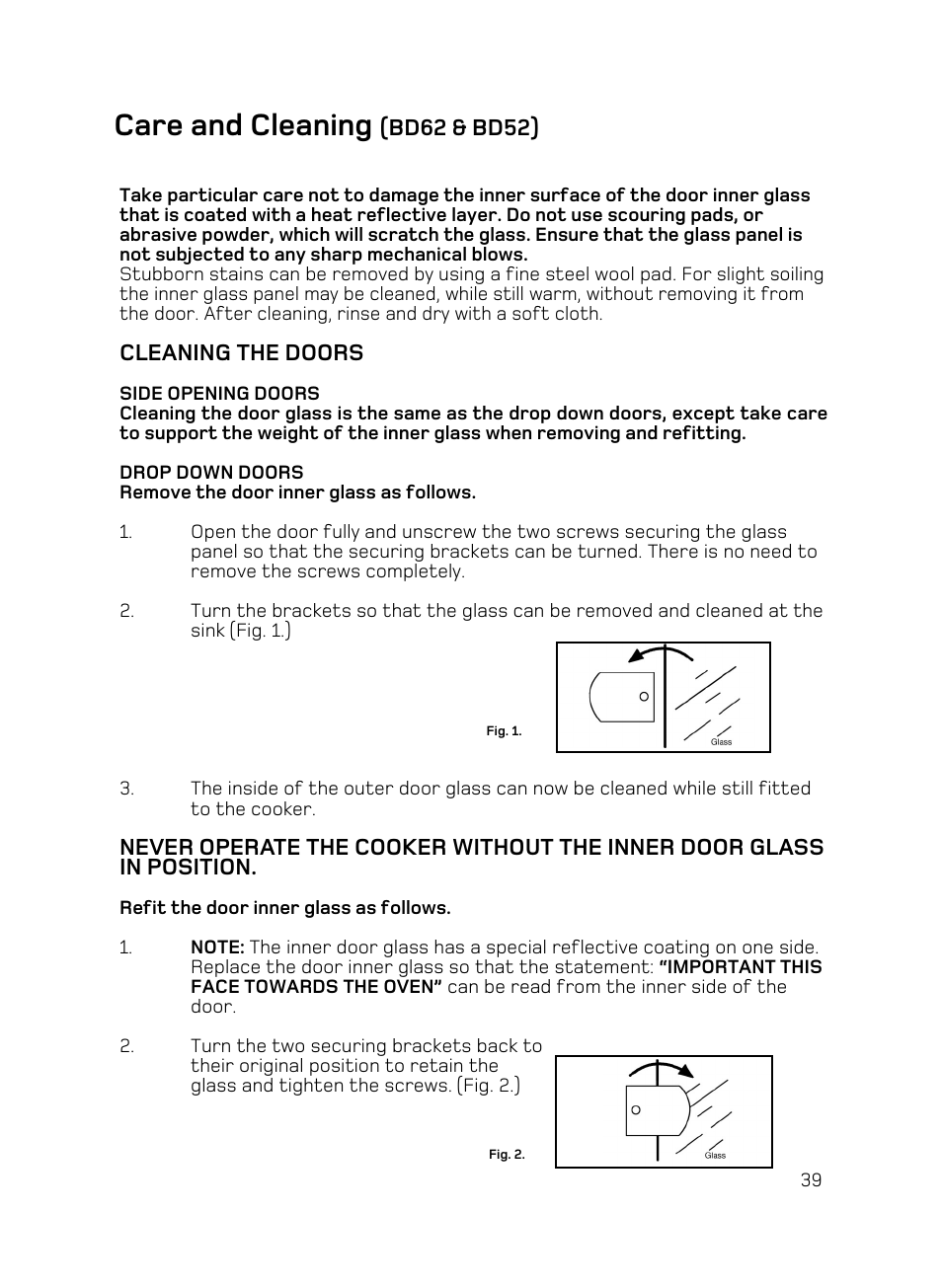 Care and cleaning | Hotpoint BD62 Mk2 User Manual | Page 39 / 48