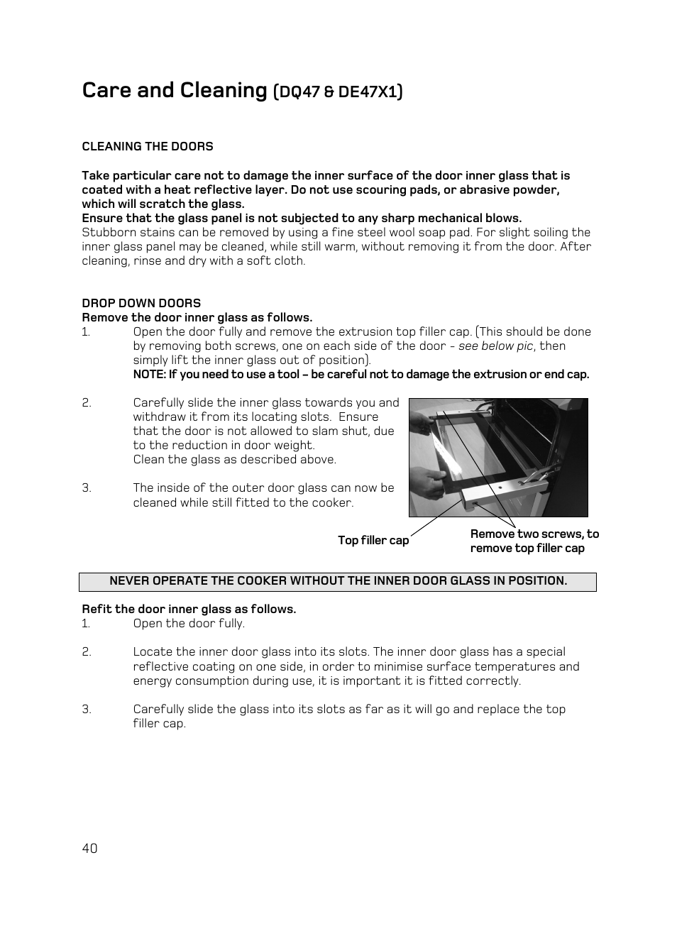 Care and cleaning | Hotpoint BD62 Mk2 User Manual | Page 40 / 48