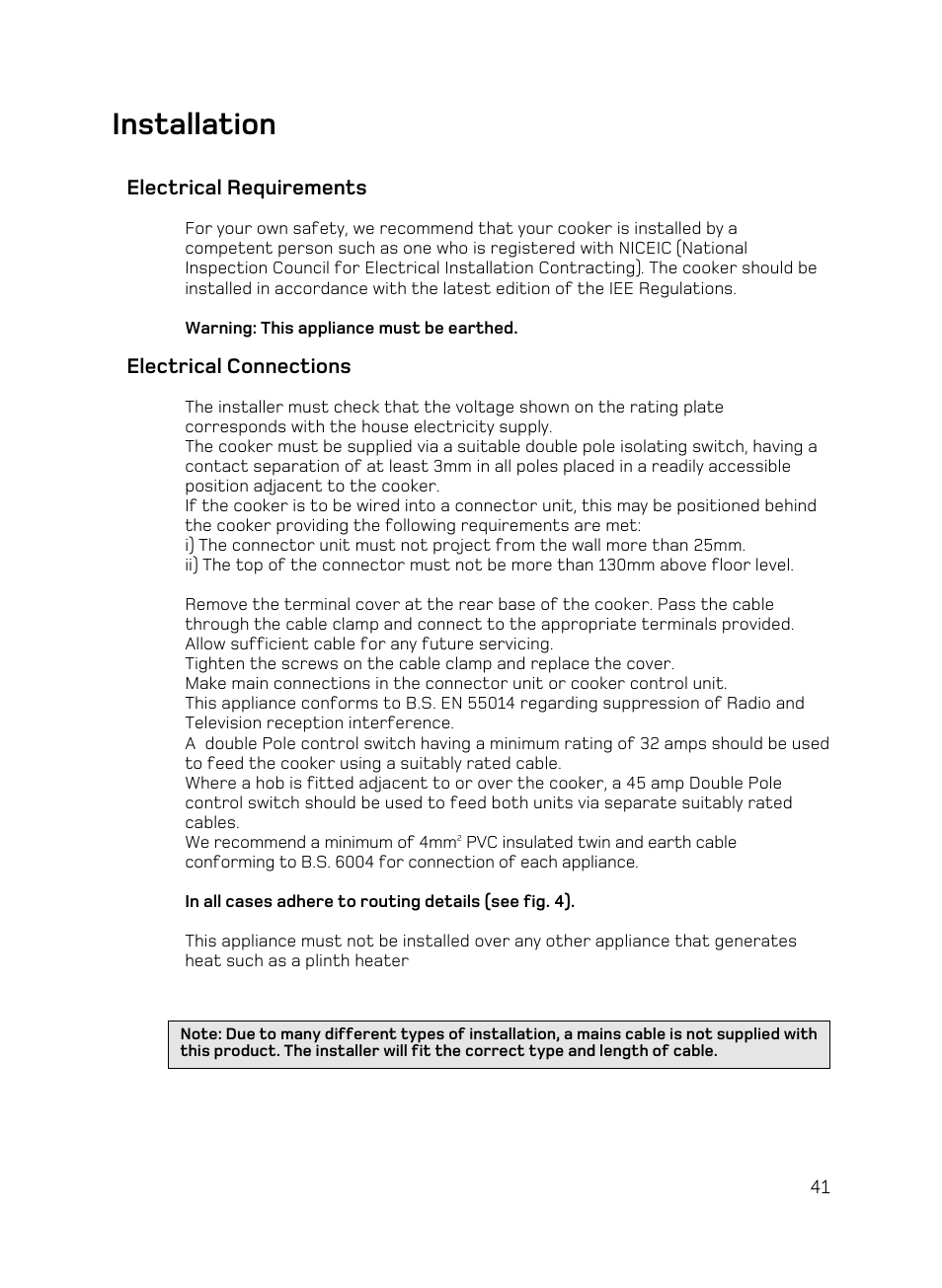 Installation | Hotpoint BD62 Mk2 User Manual | Page 41 / 48