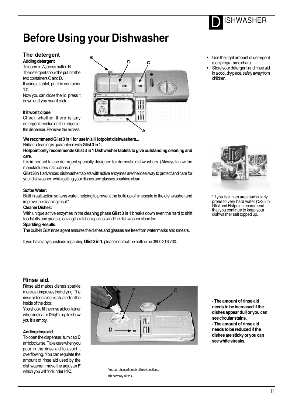 Before using your dishwasher, Ishwasher | Hotpoint DWF40 User Manual | Page 11 / 20