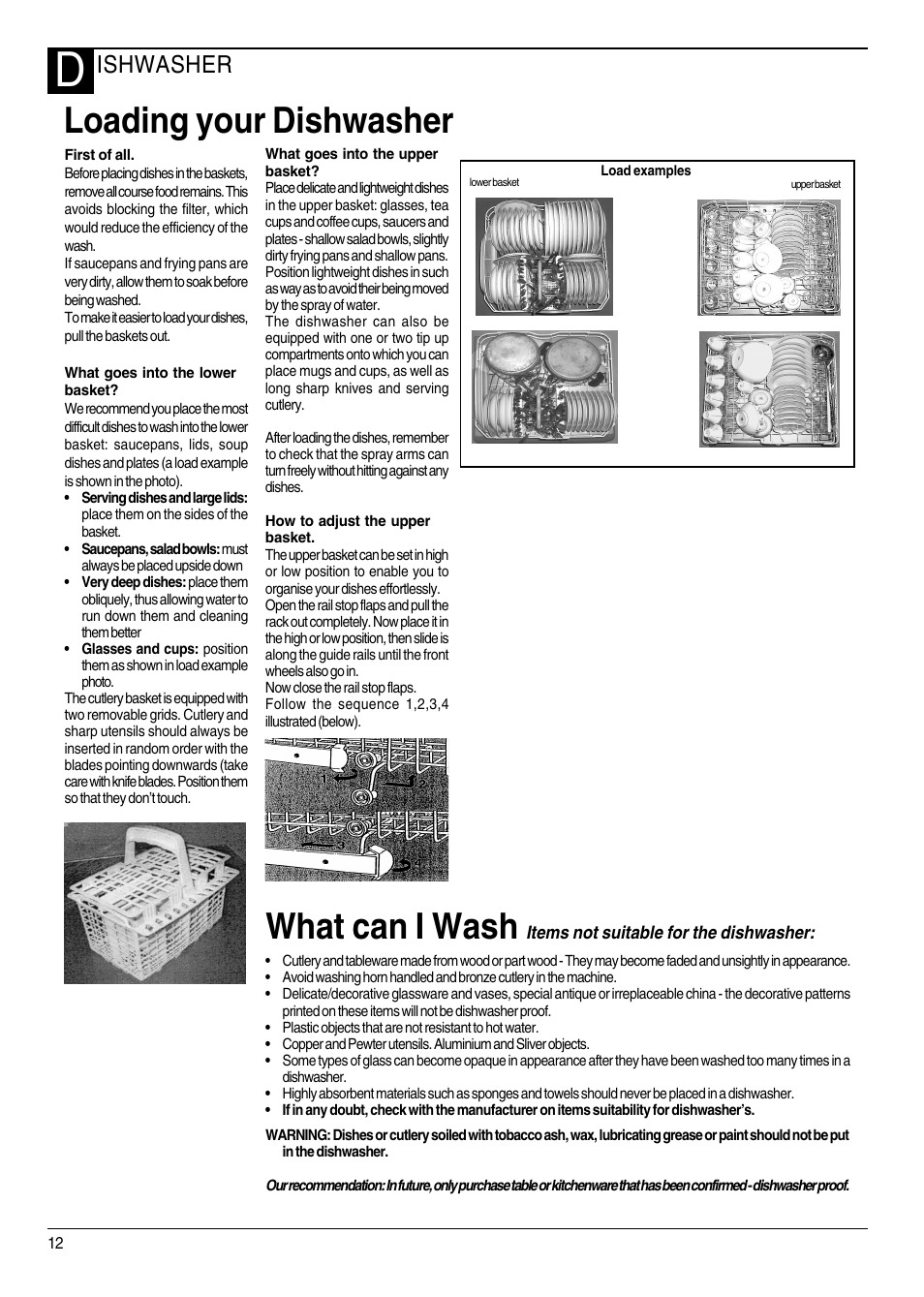 Loading your dishwasher, What can i wash, Ishwasher | Hotpoint DWF40 User Manual | Page 12 / 20