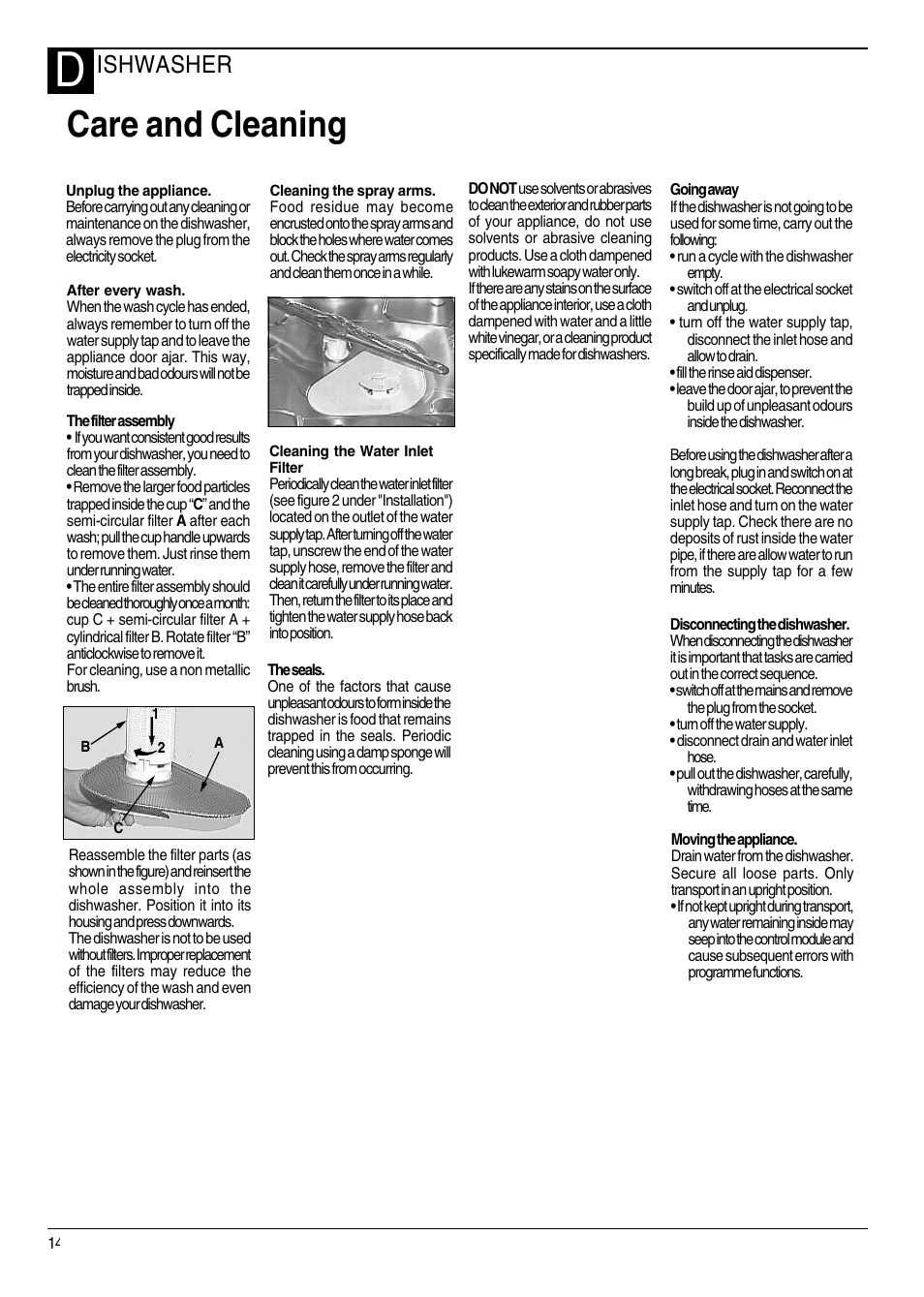 Care and cleaning, Ishwasher | Hotpoint DWF40 User Manual | Page 14 / 20