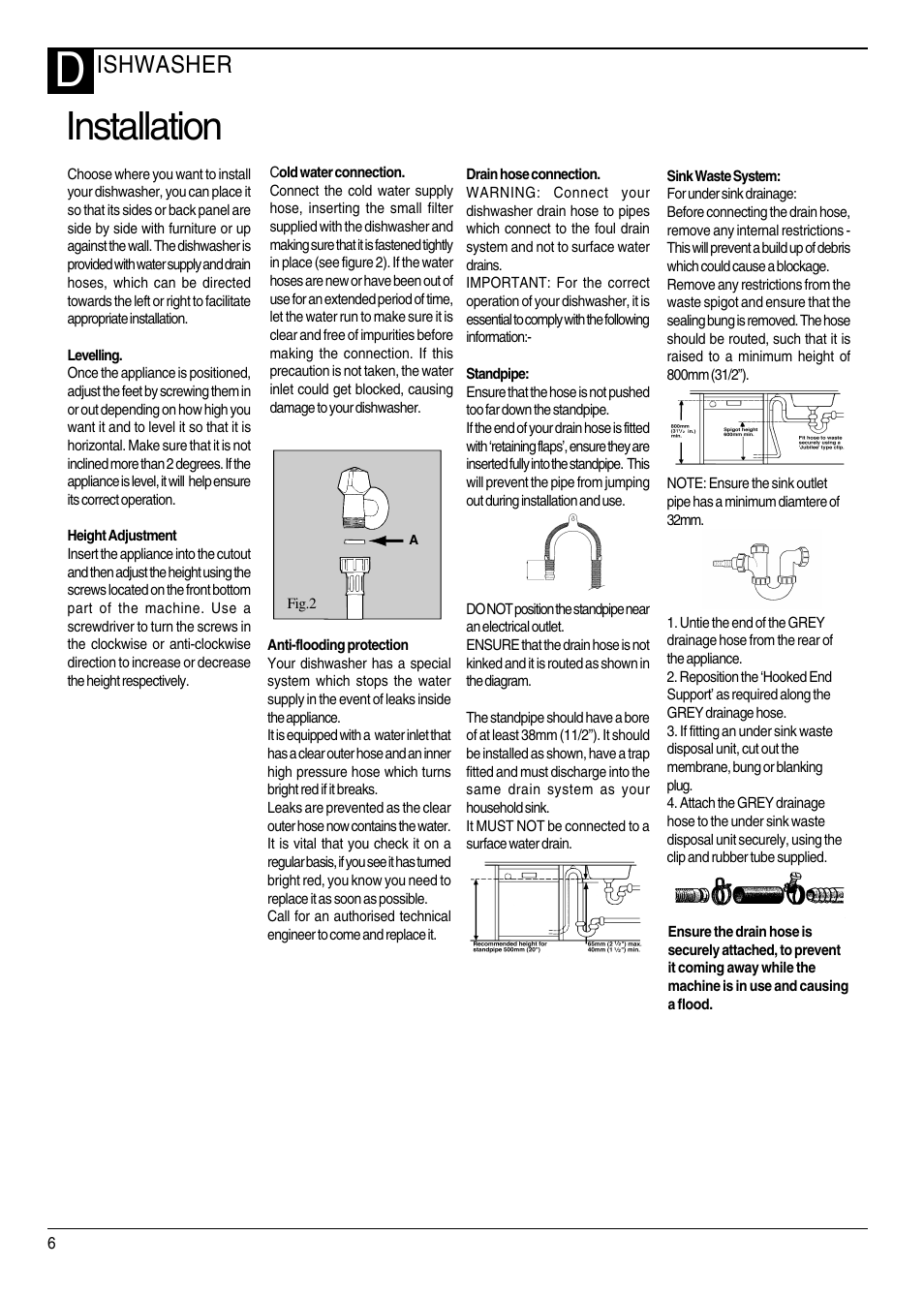 Installation, Ishwasher | Hotpoint DWF40 User Manual | Page 6 / 20