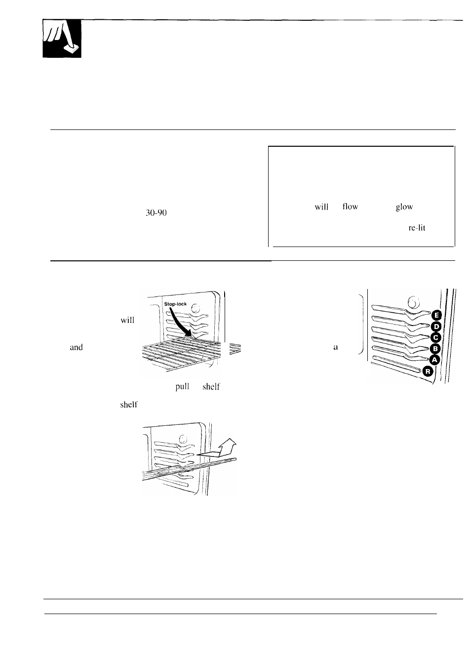 Shelves, Oven, Using your oven | Before using your oven, Electric ignition, Oven shelves, Power outage, Shelf positions | Hotpoint RGB747GER User Manual | Page 12 / 48