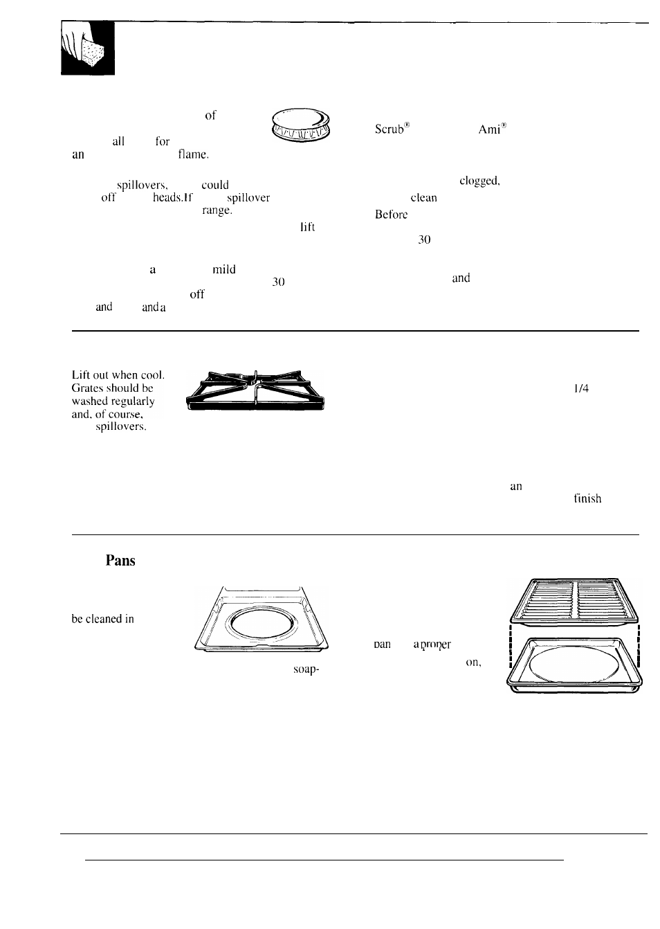 Burner grates, Cleaning, Care and | Burner heads, Drip, Broiler pan and rack | Hotpoint RGB747GER User Manual | Page 26 / 48