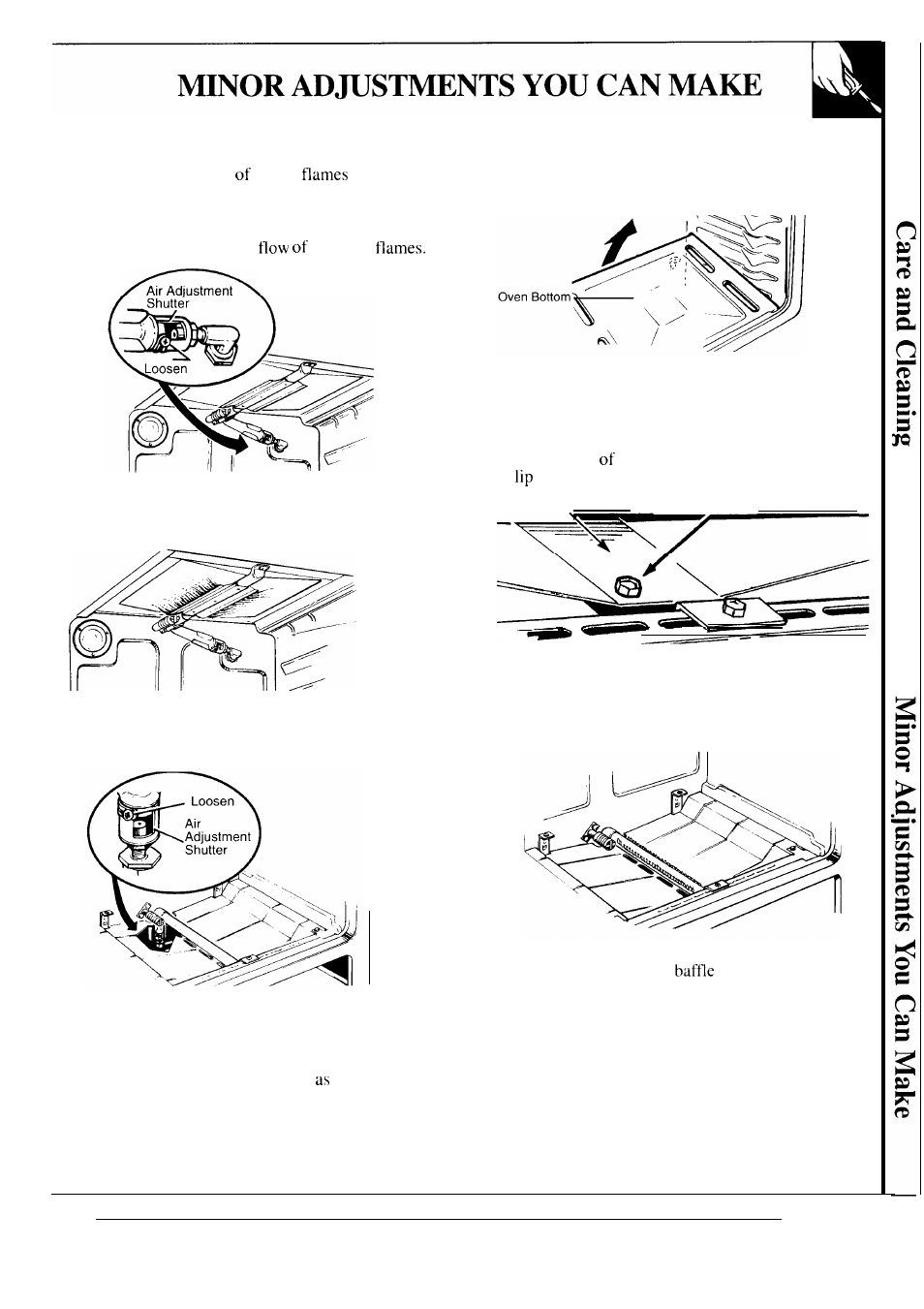 Minor adjustments, Air adjustment, Broil and bottom burner air adjustment | Shutters | Hotpoint RGB747GER User Manual | Page 31 / 48