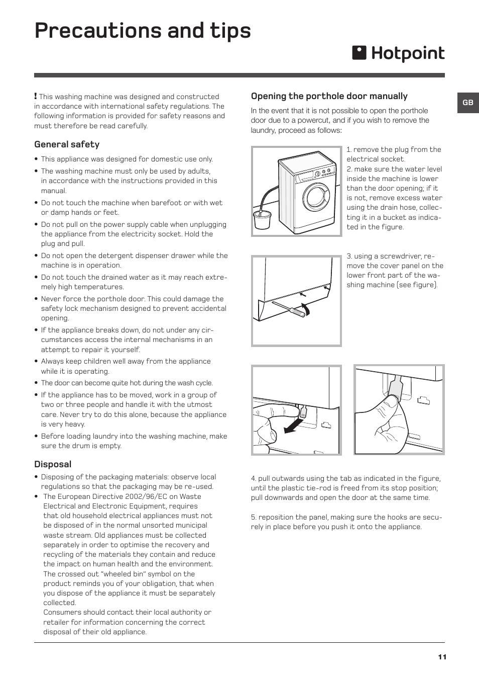 Precautions and tips | Hotpoint Washing Machine WML User Manual | Page 11 / 16