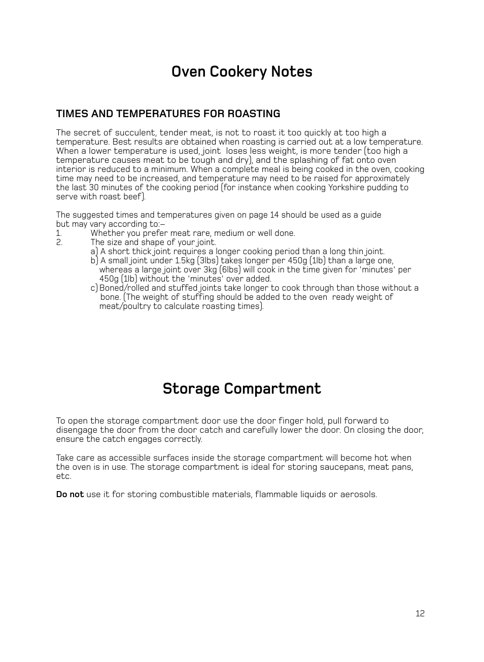 Storage compartment | Hotpoint H050E User Manual | Page 13 / 24