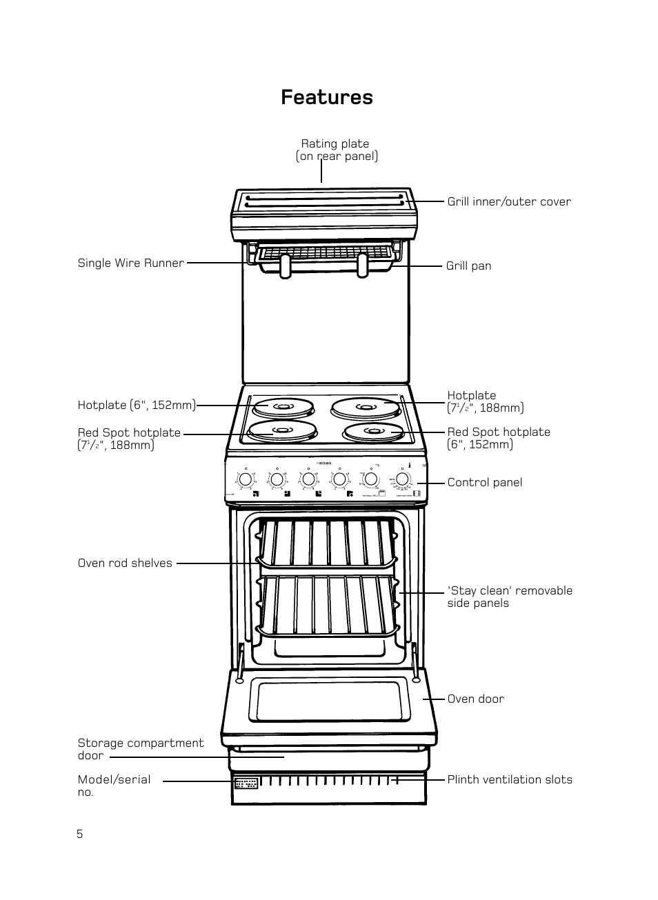 Features | Hotpoint H050E User Manual | Page 6 / 24