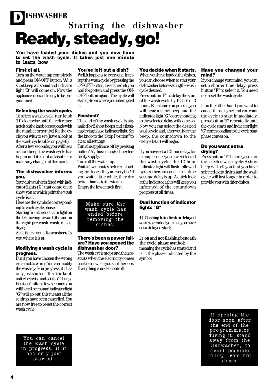 Ready, steady, go, Starting the dishwasher, Ishwasher | Hotpoint DC 28 User Manual | Page 5 / 16