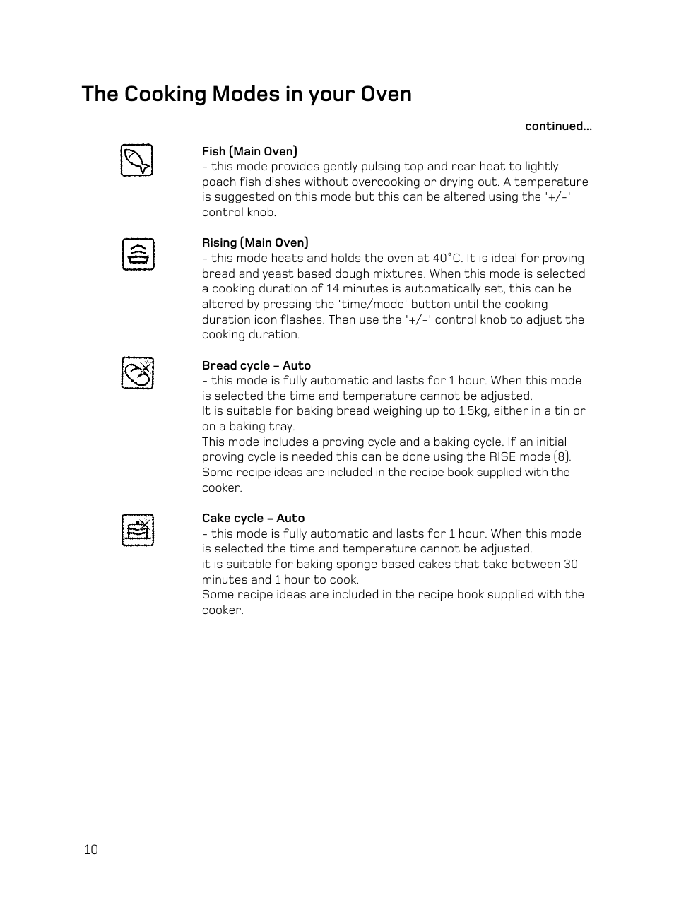 The cooking modes in your oven | Hotpoint UE89X1 UQ89I User Manual | Page 10 / 36