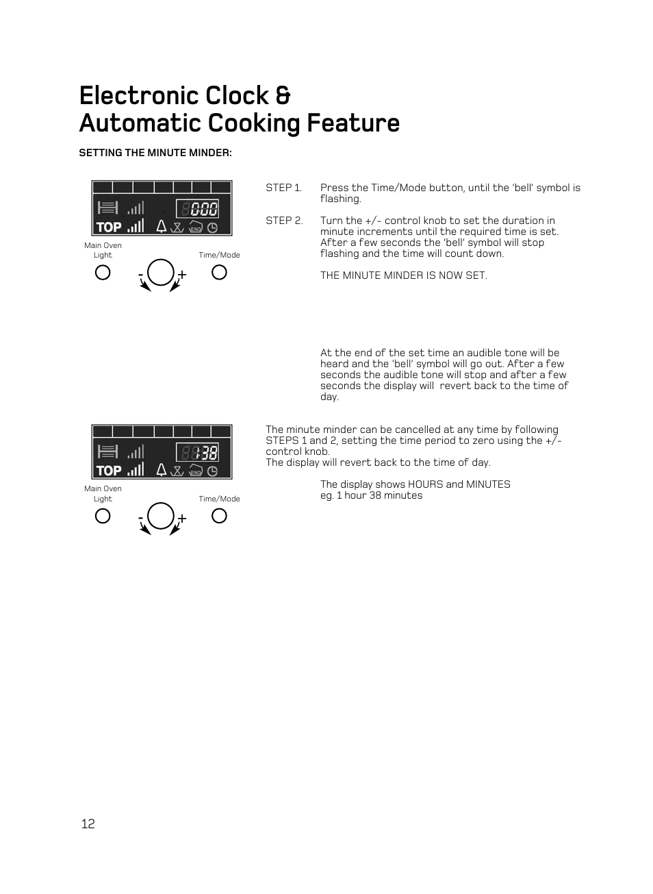 Electronic clock & automatic cooking feature | Hotpoint UE89X1 UQ89I User Manual | Page 12 / 36