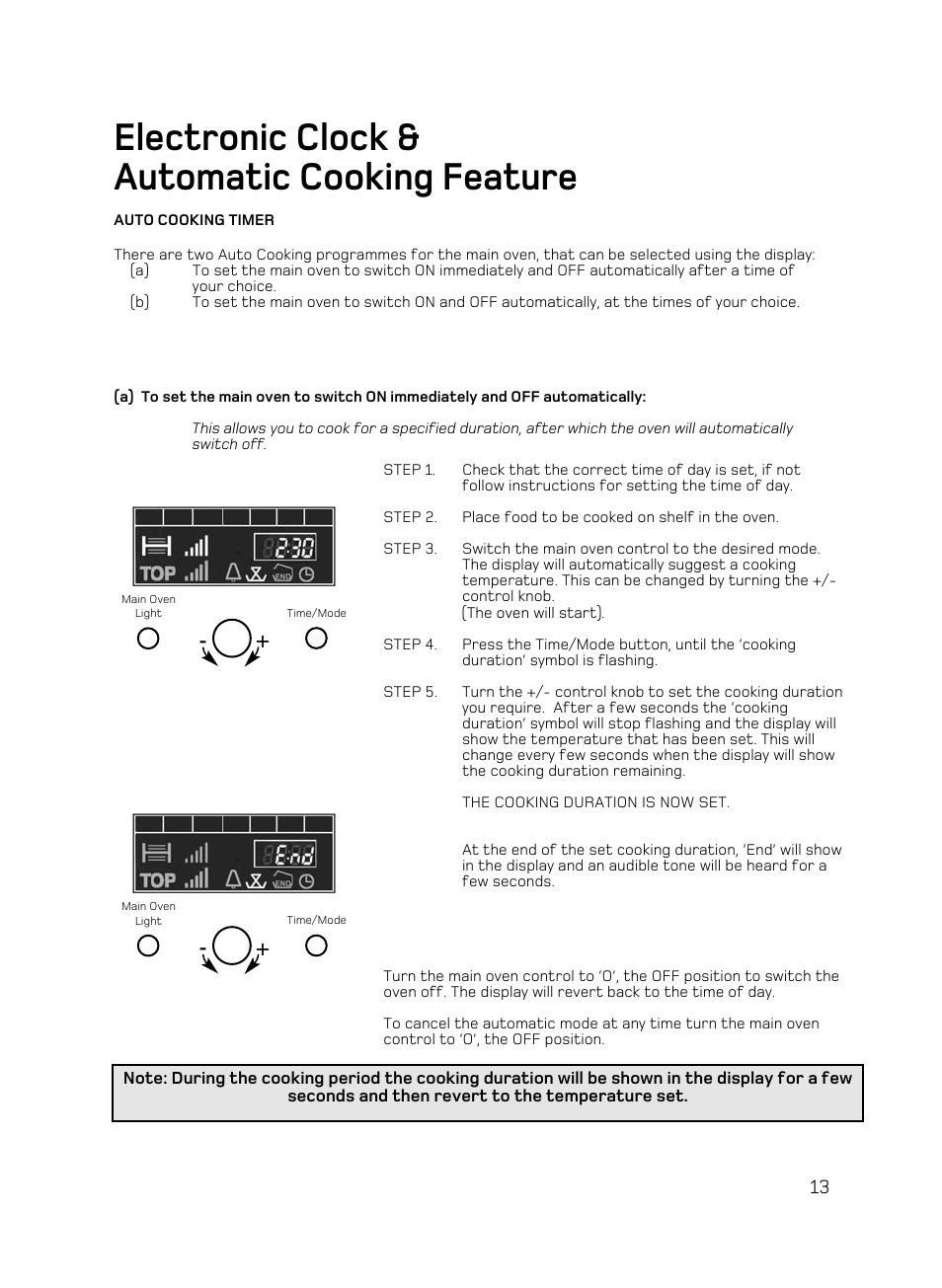 Electronic clock & automatic cooking feature | Hotpoint UE89X1 UQ89I User Manual | Page 13 / 36