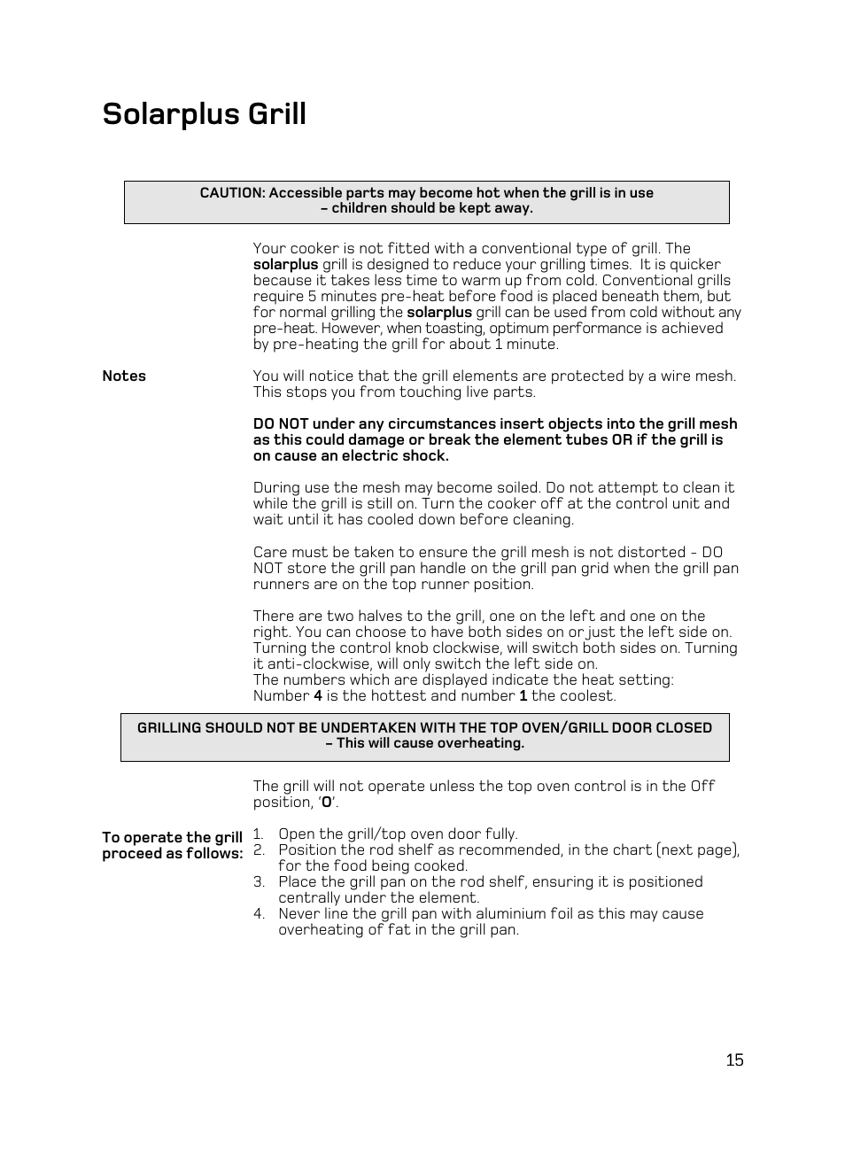 Solarplus grill | Hotpoint UE89X1 UQ89I User Manual | Page 15 / 36