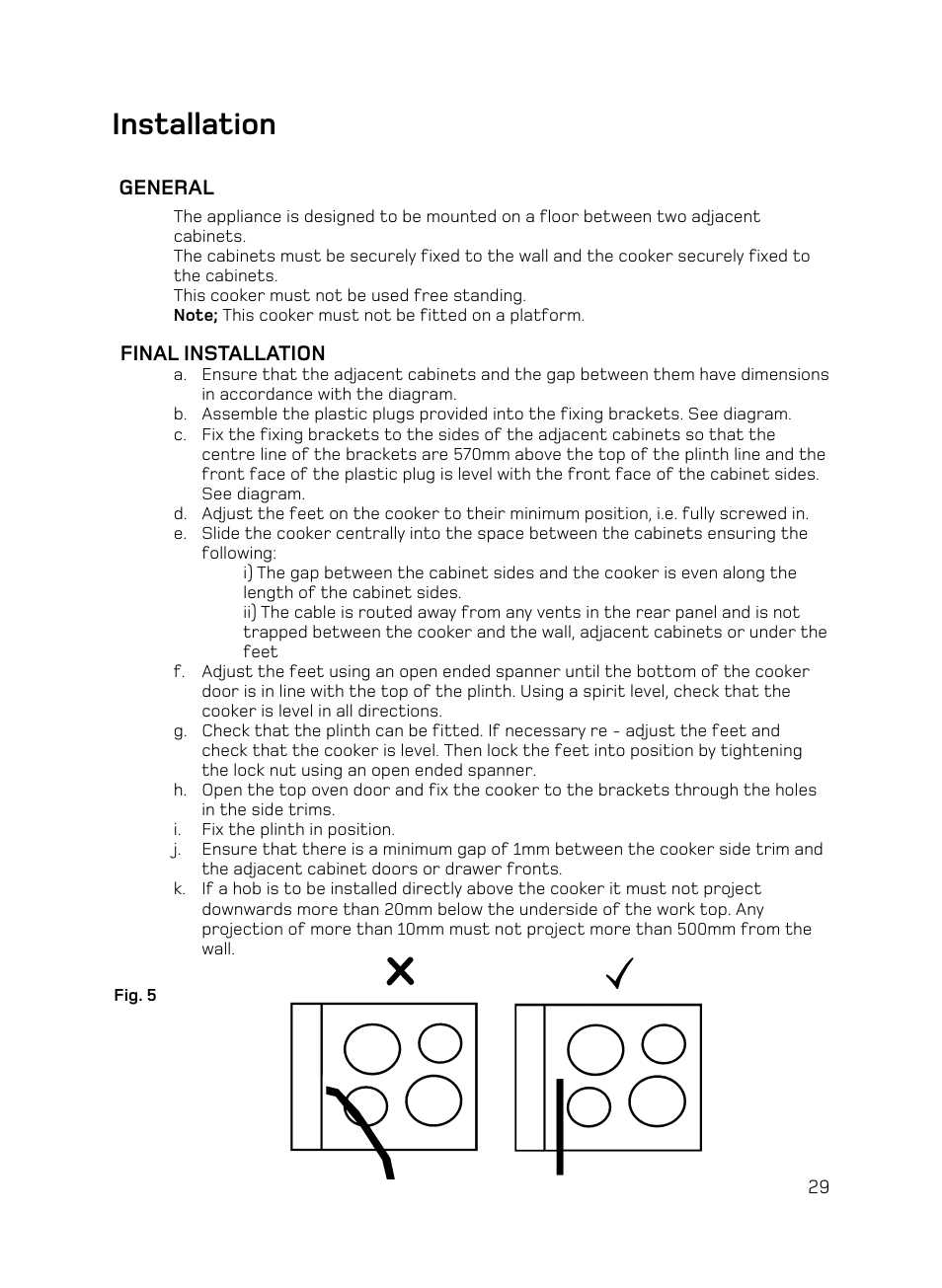 Installation | Hotpoint UE89X1 UQ89I User Manual | Page 29 / 36