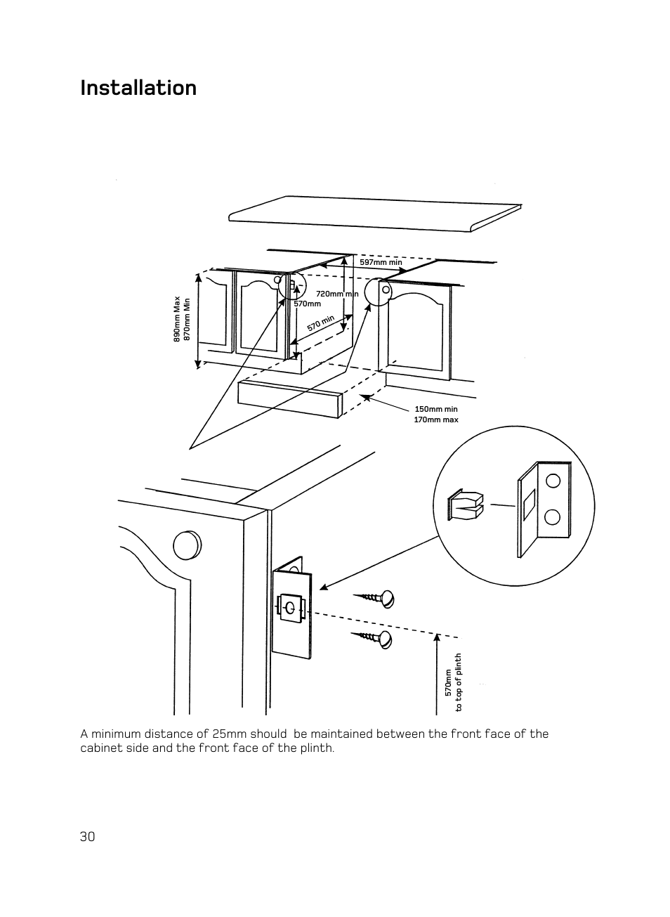 Installation | Hotpoint UE89X1 UQ89I User Manual | Page 30 / 36