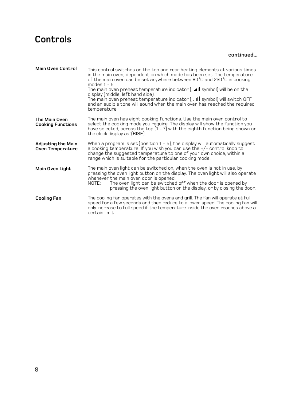 Controls | Hotpoint UE89X1 UQ89I User Manual | Page 8 / 36