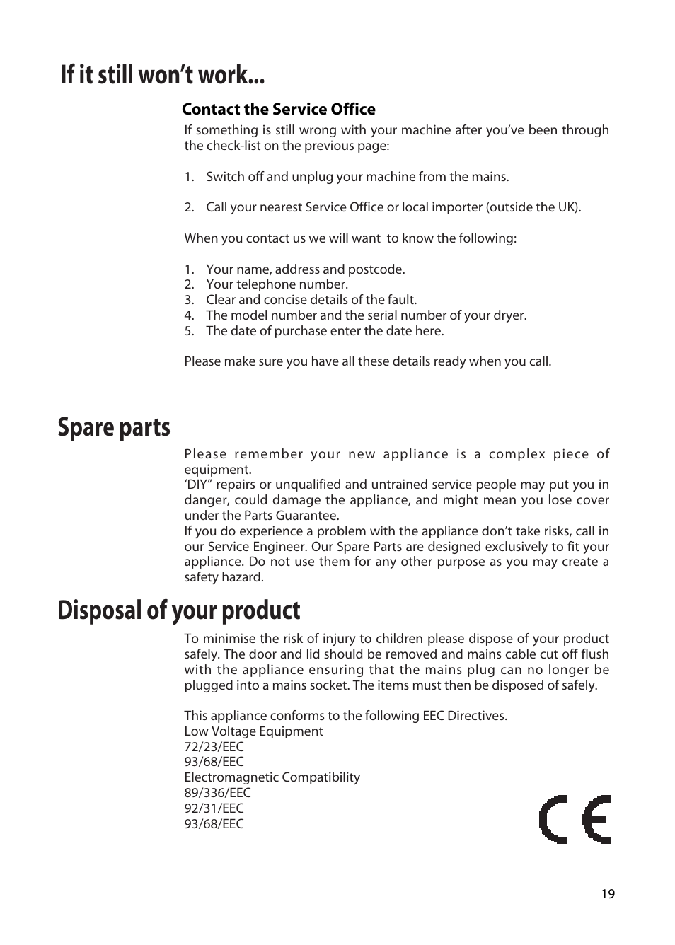 Hotpoint TFA34 User Manual | Page 19 / 20