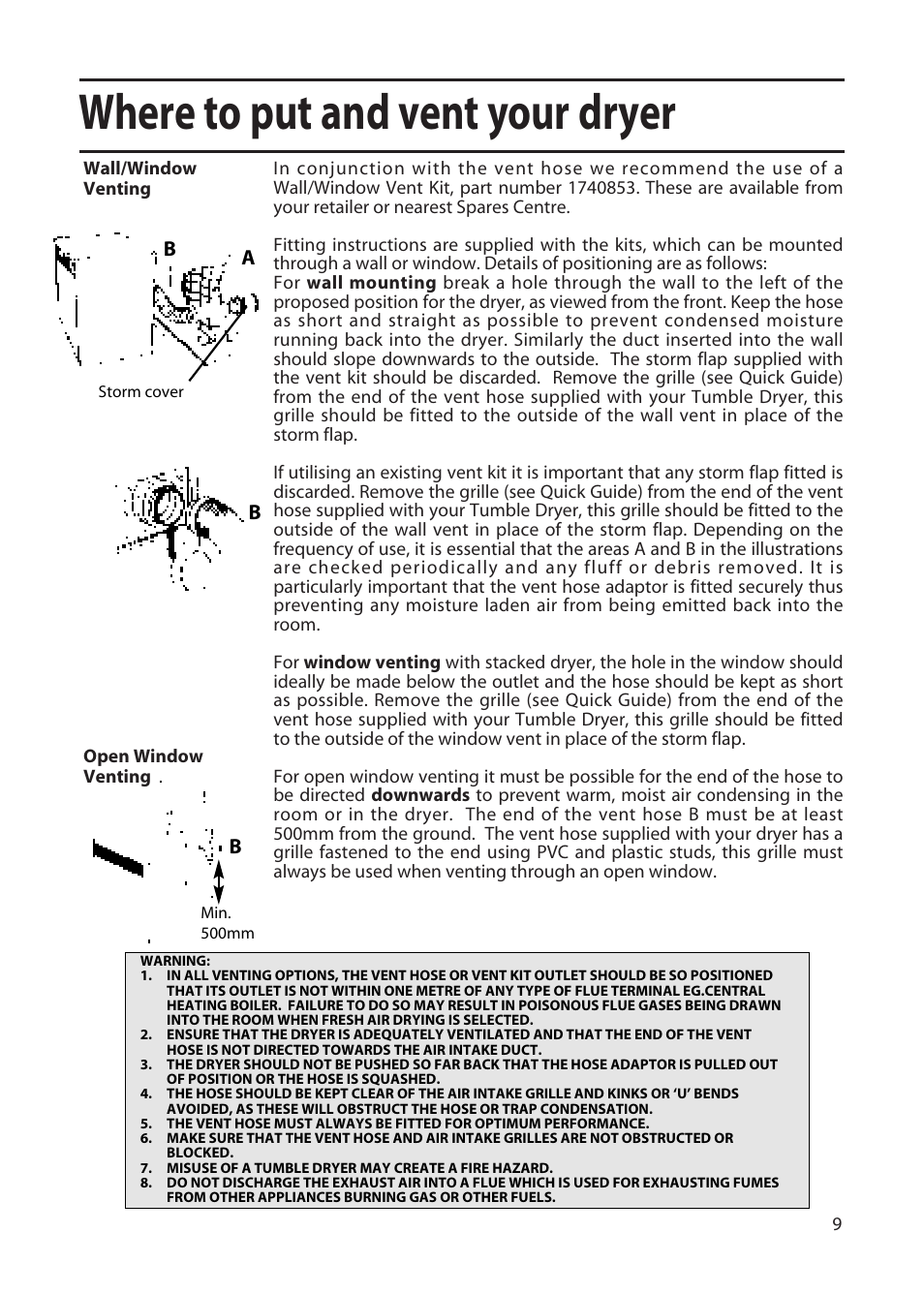 Where to put and vent your dryer | Hotpoint TFA34 User Manual | Page 9 / 20